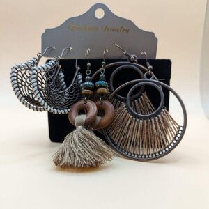 Boho‎ Dangle Earring Set Tassel Earrings Leaf Drop Vintage Shell Wooden Beads